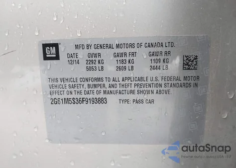 2015 Cadillac Xts Luxury z USA, uszkodzony, nr VIN 2G61M5S36F9193883